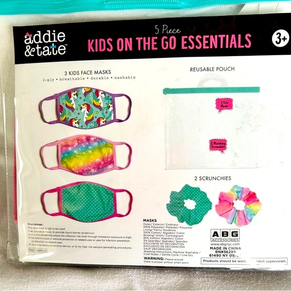 Addie And Tate Kids 3pc Face Mask & 2pc Scrunchies NEW - Picture 2 of 3